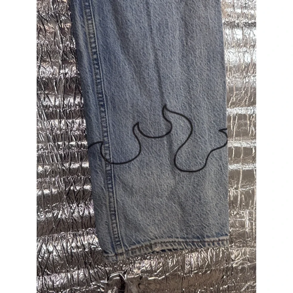 Levis 501 93 Straight Leg Jeans Light Wash Custom Doodle Graphics Mens 32x32